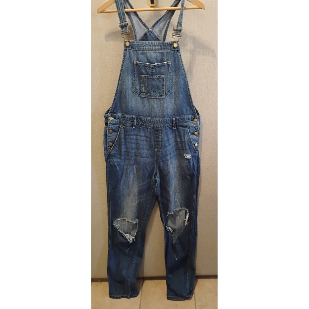 American Rag Women's Bib Overalls Denim Size 11 Blue Distressed Thrashed Hippie
